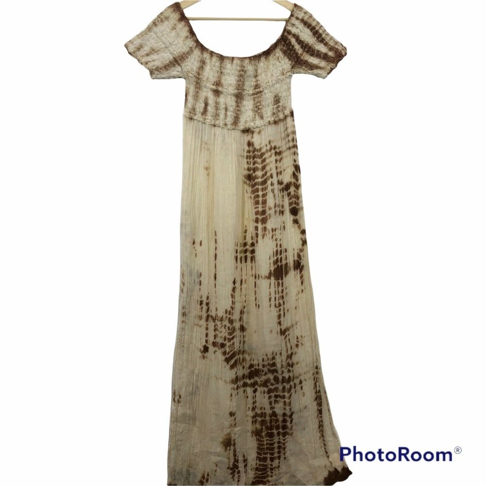Jen's Pirate Booty Maxi Dress L Large Tie Dye Slits Off Shoulder Elastic Boho